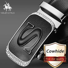 Load image into Gallery viewer, NO.ONEPAUL Brand Fashion Automatic Buckle Black Genuine Leather Belt Men's Belts Cow Leather Belts for Men 3.5cm Width WQE789